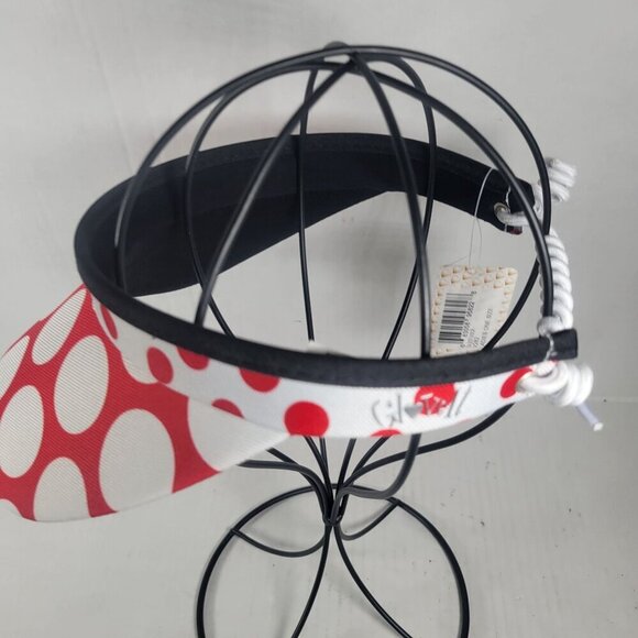 GloveIt Ladies Red & White Polka Dot Outdoor Golfing Tennis Adjustable Visor Hat - Picture 4 of 7